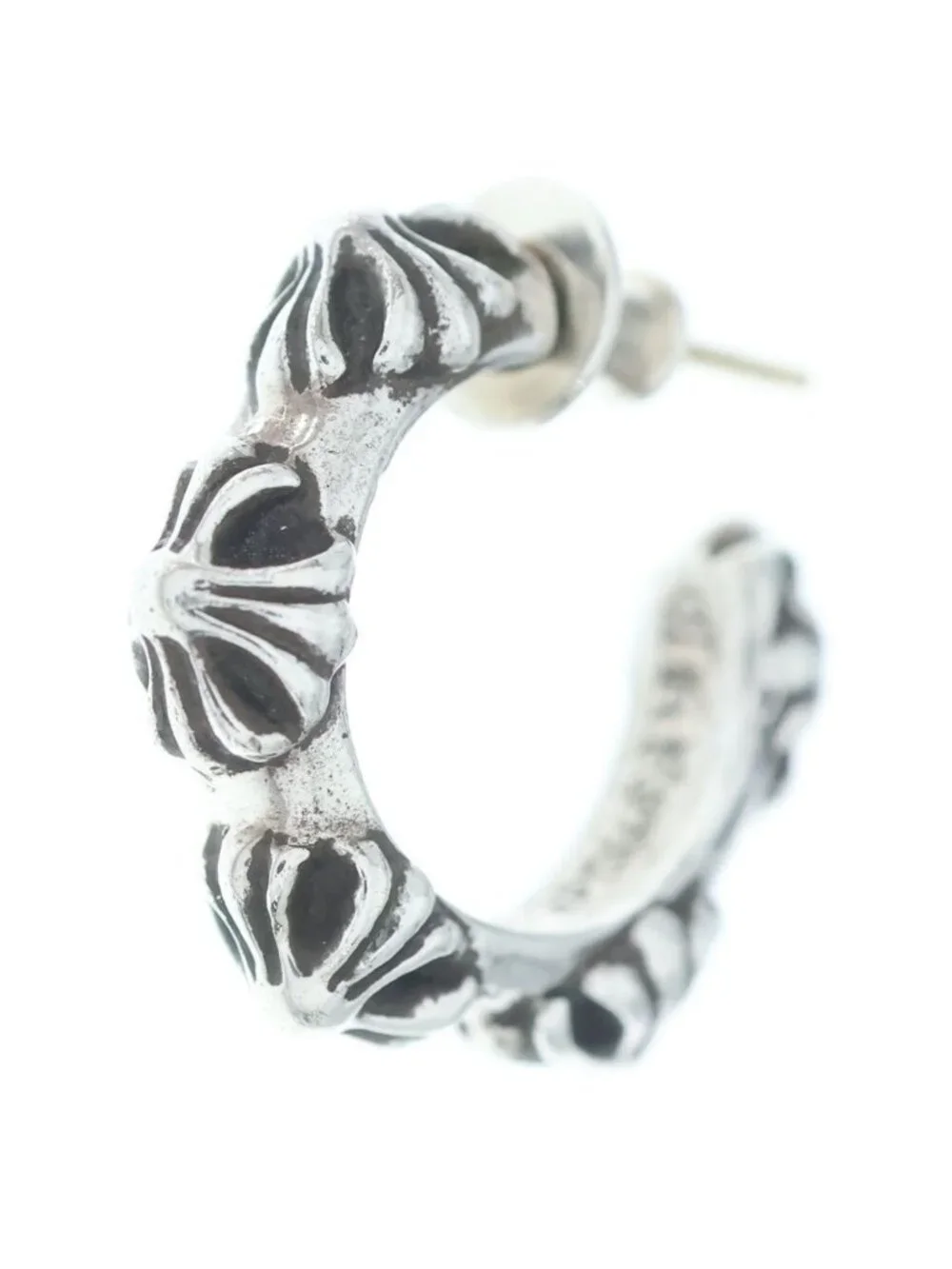Chrome Hearts Hoop Cross Band Earrings Silver